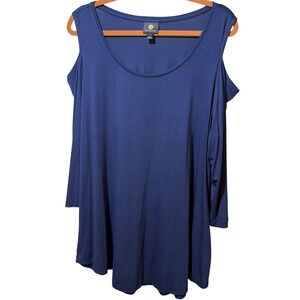 JM Collection Women Cold Shoulder Top Navy Blue 2X Stretch Long Sleeve Tunic